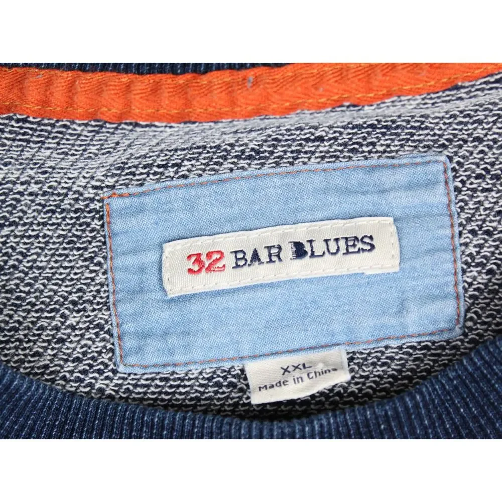 32 Bar Blues Sweatshirt Mens XXL 2XL Blue Pullover Minimalist Preppy Casual